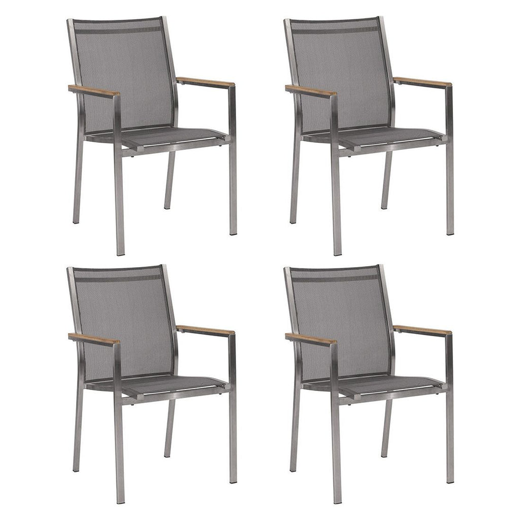 Stabelstol-sett 4 stk Cardiff rustfritt stål/textilen sølvgrå forfra