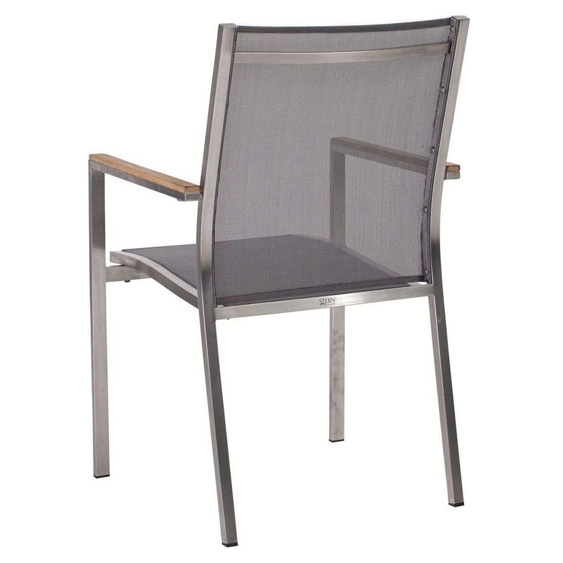 Stabelstol-sett 4 stk Cardiff rustfritt stål/textilen sølvgrå montert på terrasse