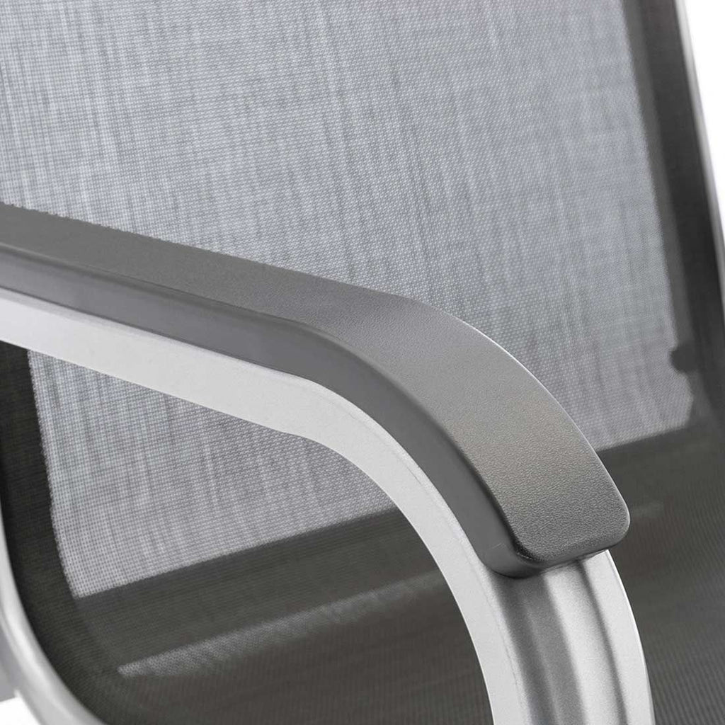 Sideprofil av Stabelstol-sett Basic Plus aluminium/textilen sølv