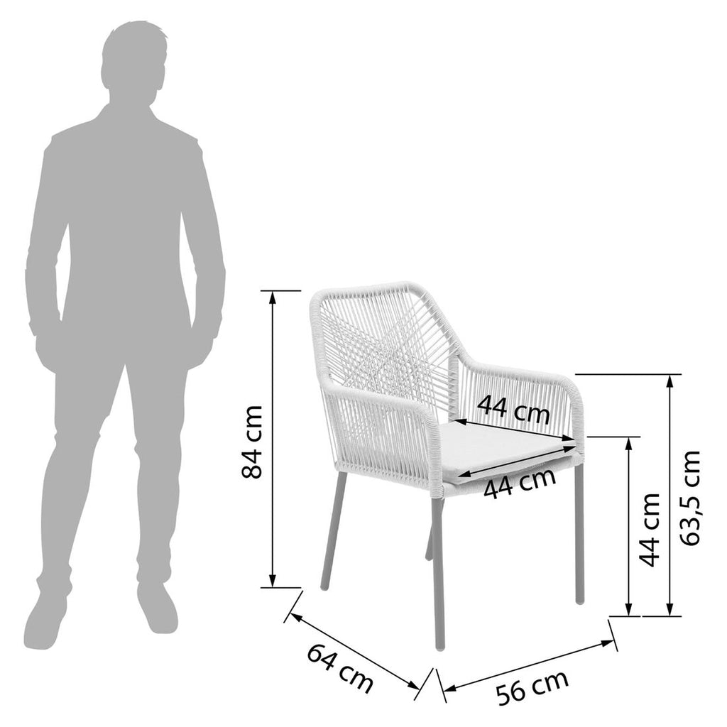 Detalj av tau og aluminium på Stabelstol Stilo aluminium/tau med sittepute