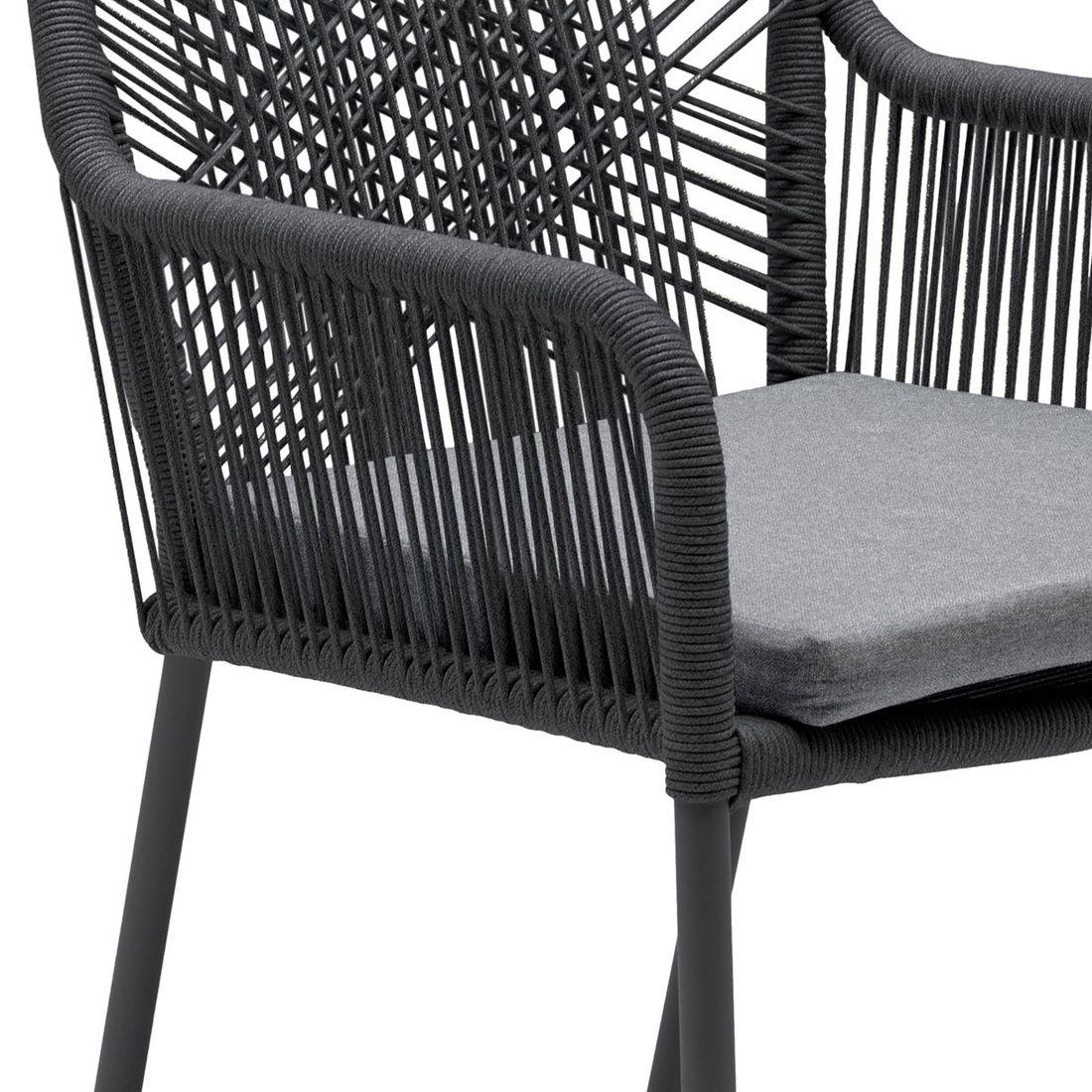 Nærbilde av sittepute på Stabelstol Stilo aluminium/tau med sittepute