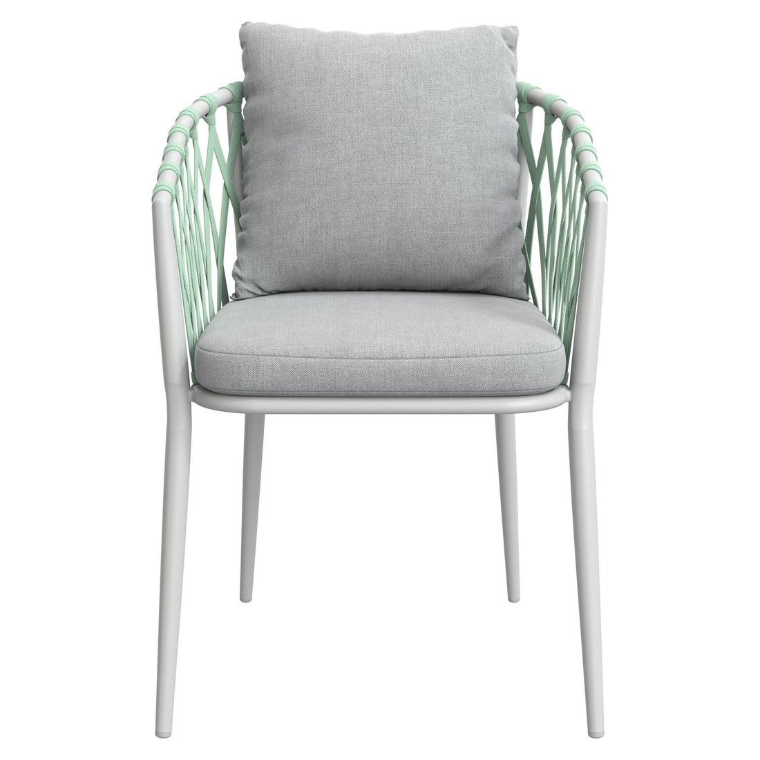 Montert Stabelstol Sunrepo aluminium med puter taupe på terrasse