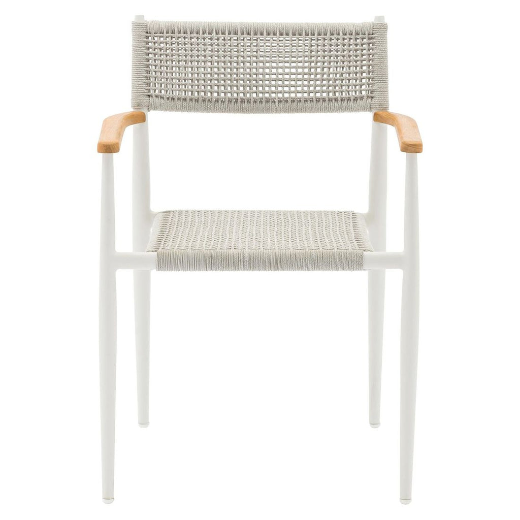 Detalj av rope sitteflate på Stabelstol ute Ant aluminium tau hvit sand Zebra