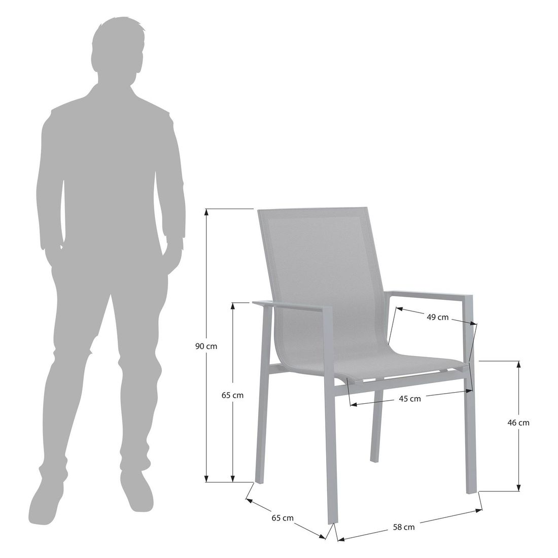 Stabelstol ute Atlanta aluminium/textilen 58x65 cm bakside