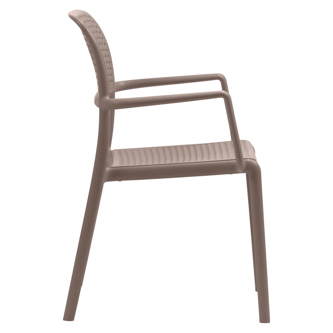 Nærbilde av sete på stabelstol ute Bora med armlener plast 59x59 cm