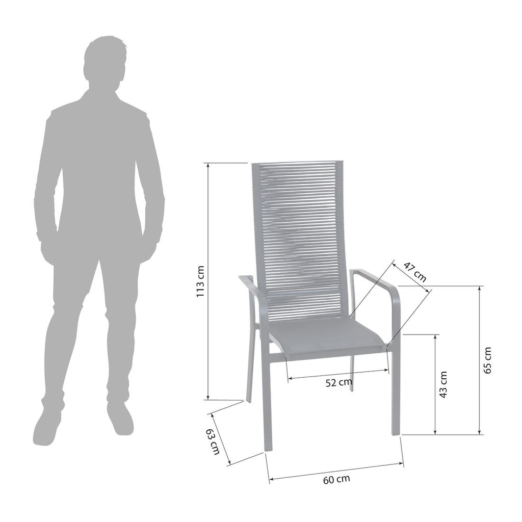 Stabelstol ute Carlton aluminium/tau regulerbar rygg - Siena Garden detalj av rygg