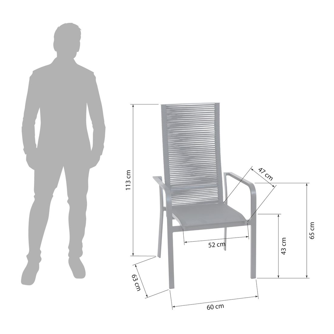 Stabelstol ute Carlton aluminium/tau regulerbar rygg - Siena Garden detalj av rygg