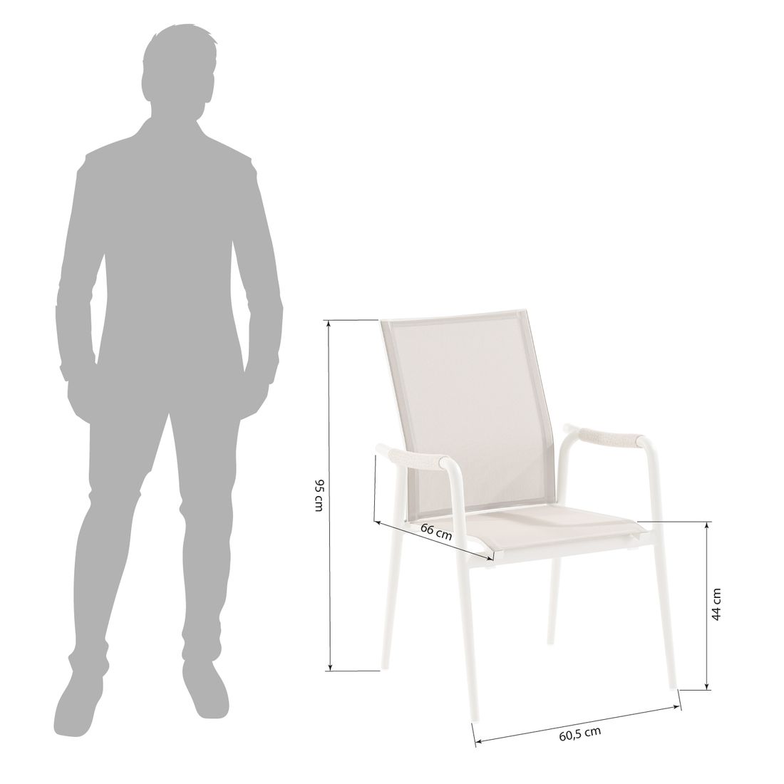 Stabelstol ute Costa aluminium/textilen 60,5 cm detalj av sete