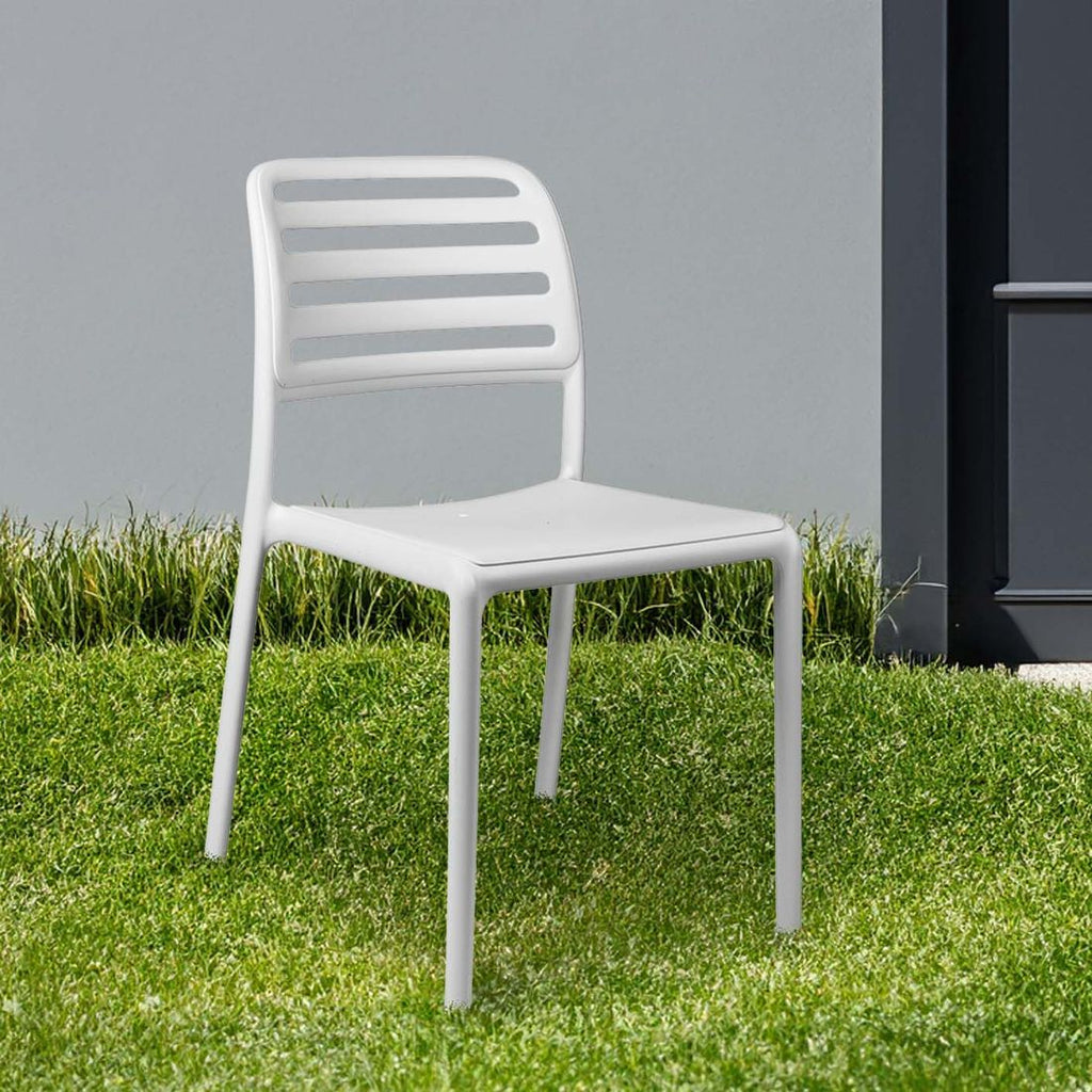 Stabelstol ute Costa Bistrot plast hvit 49x54 cm bakside
