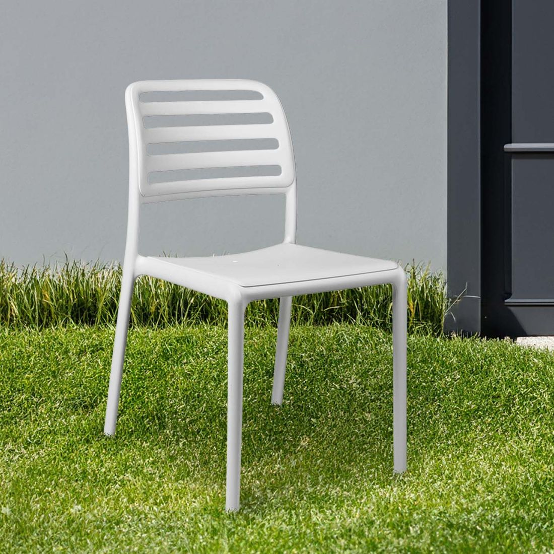 Stabelstol ute Costa Bistrot plast hvit 49x54 cm bakside