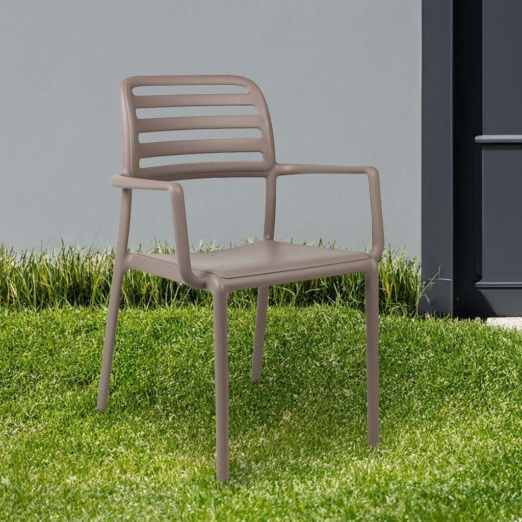 Stabelstol ute Costa plast taupe 59x57 cm bakside
