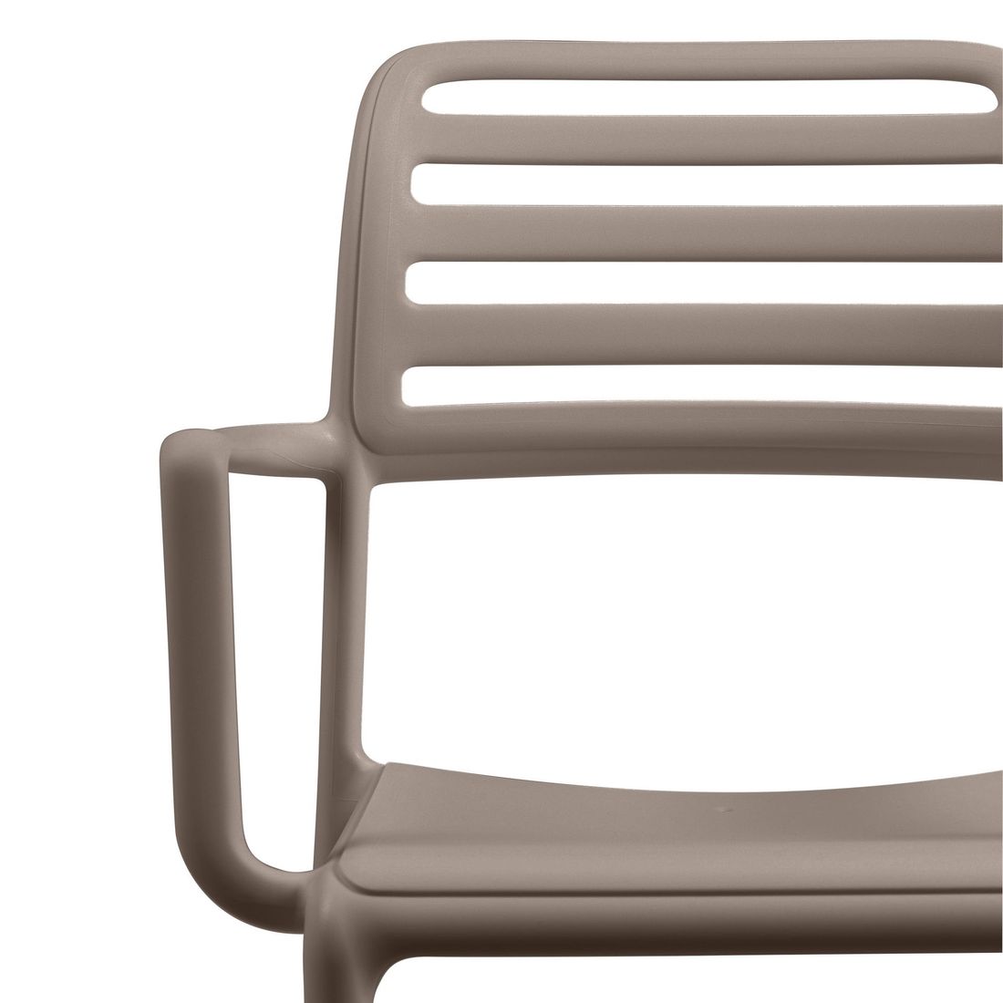 Sideprofil av Stabelstol ute Costa plast taupe 59x57 cm