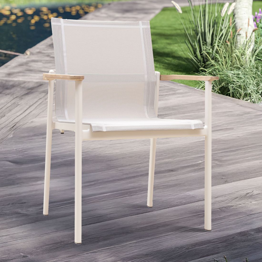 Stabelstol ute Enox aluminium Batyline 63x64 cm Zebra bakside