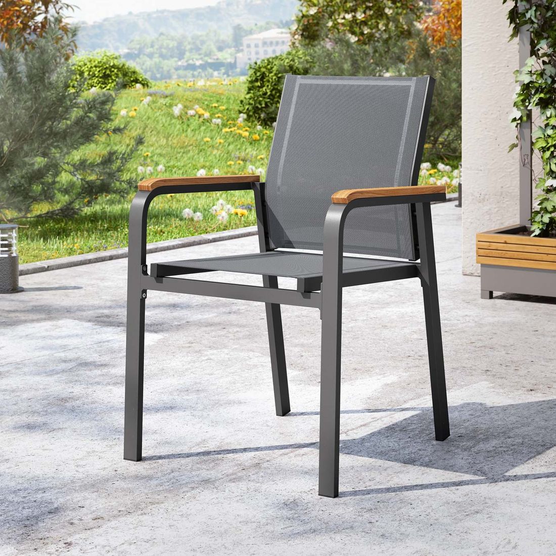 Stabelstol ute Florenz aluminium/textilen antrasitt bakside