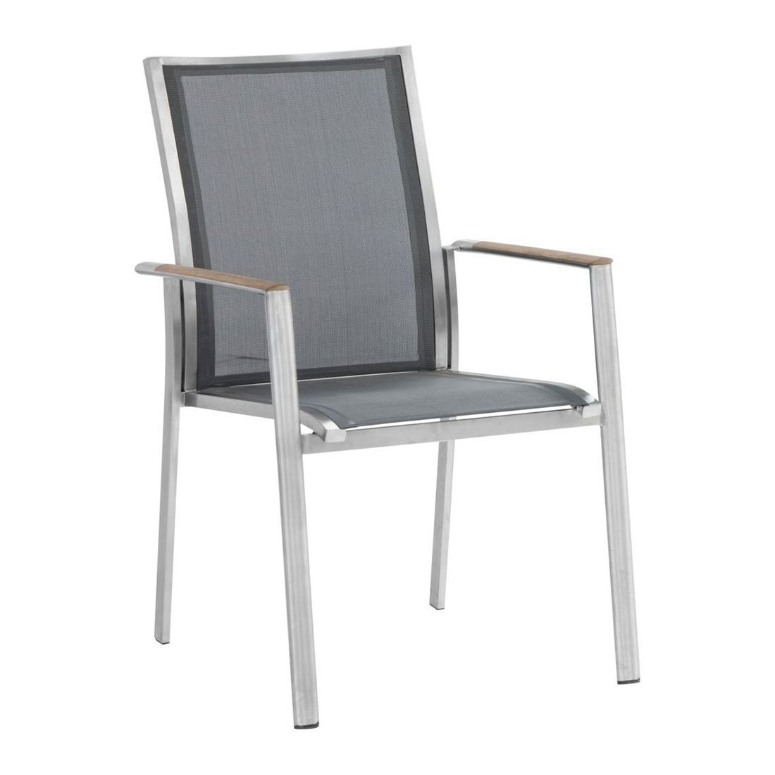 Stabelstol ute Fly rustfritt stål/textilen med teak - Zebra forside