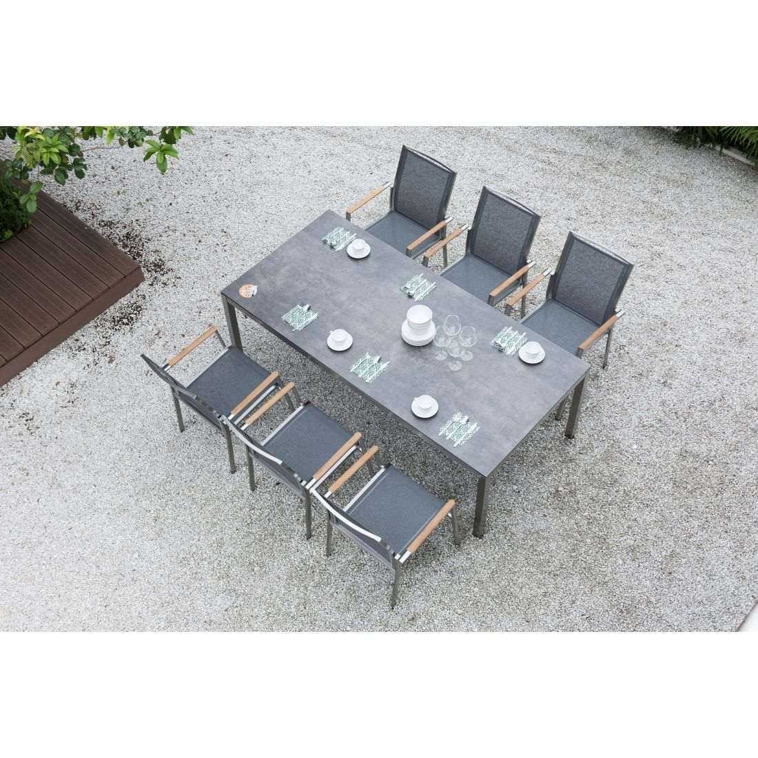 Stabelstol ute Fly rustfritt stål/textilen med teak - Zebra bakside