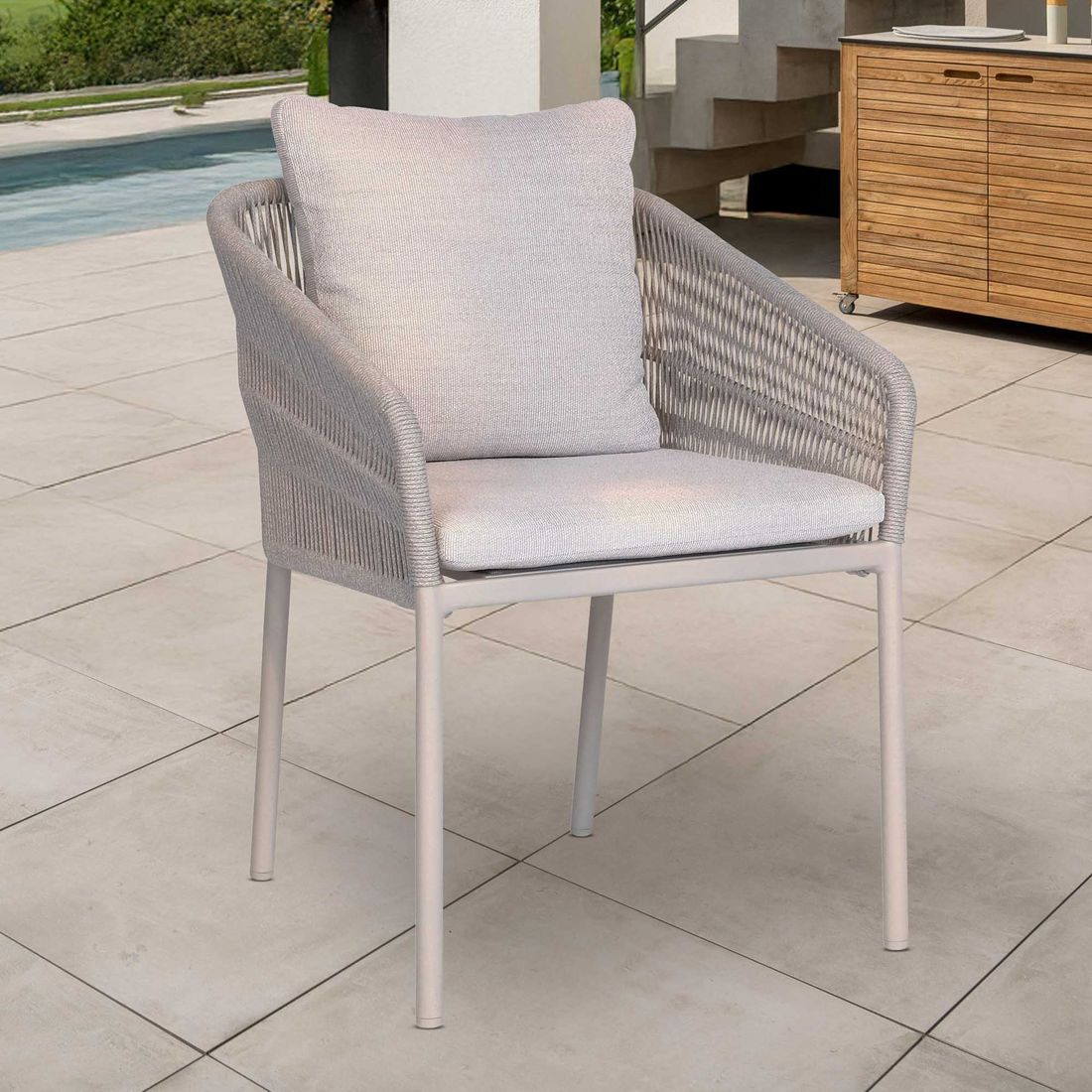 Stabelstol ute Jella aluminium tau utestoff 62x65 cm bakside