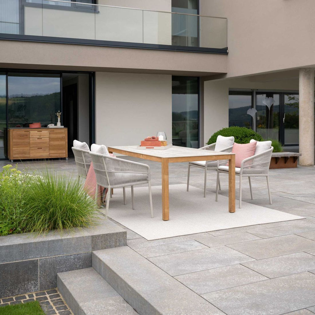 Stabelstol ute Jella aluminium tau utestoff 62x65 cm sideprofil
