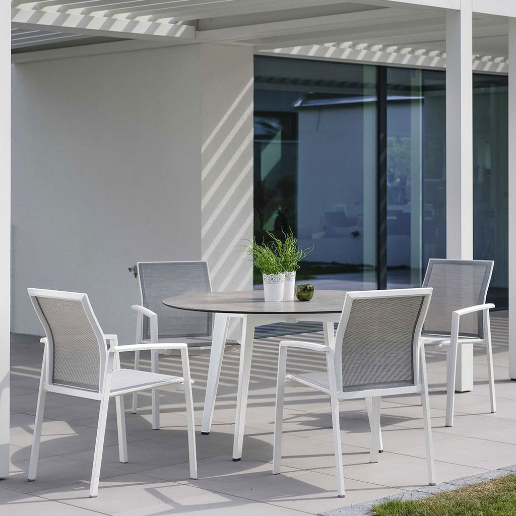 Stabelstol ute Kari aluminium tekstilen sideprofil