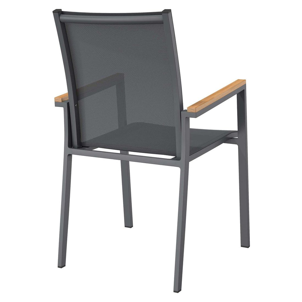 Stabelstol ute Kobe aluminium/textilen med teak-armlener - OUTLIV.