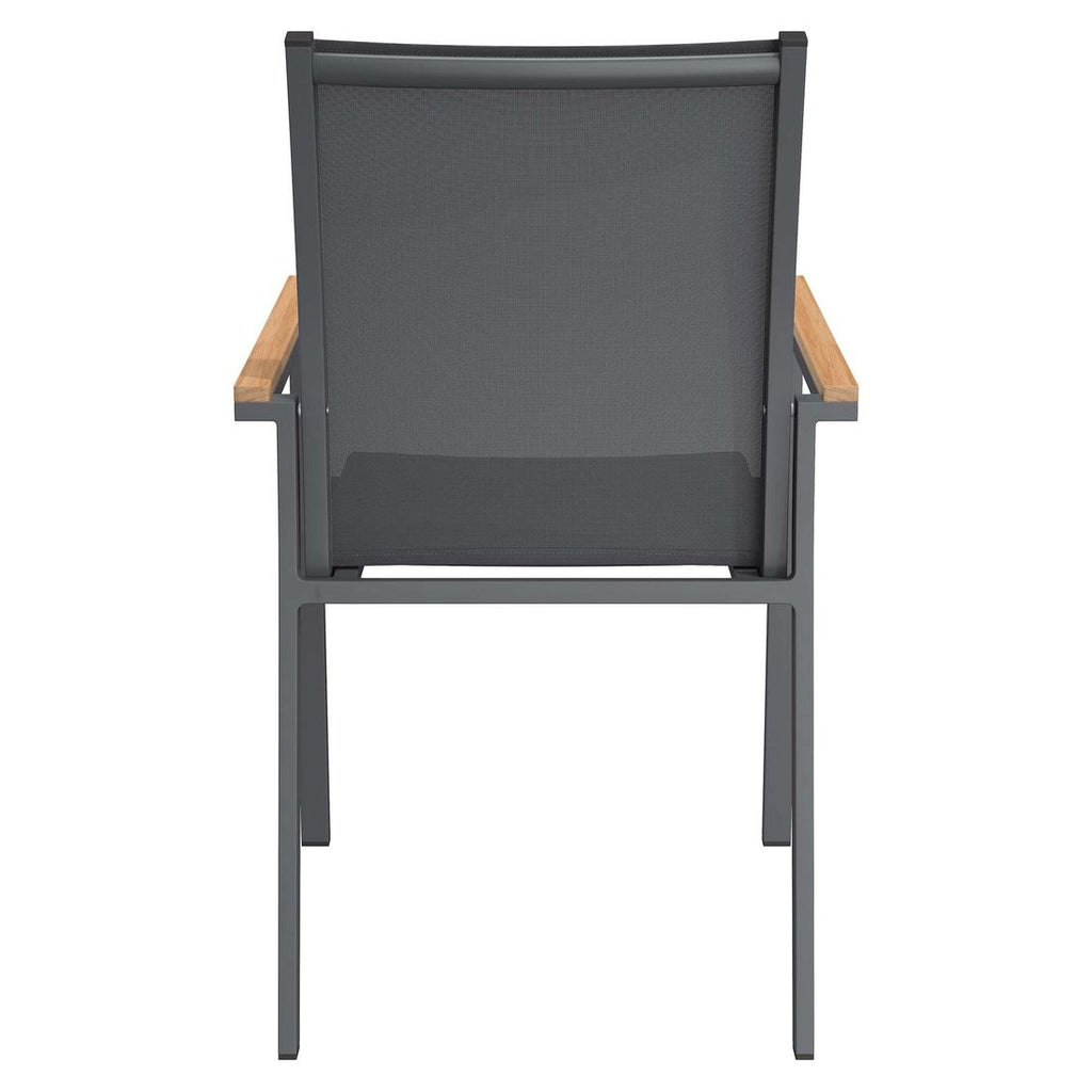 Stabelstol ute Kobe aluminium/textilen med teak-armlener - OUTLIV.