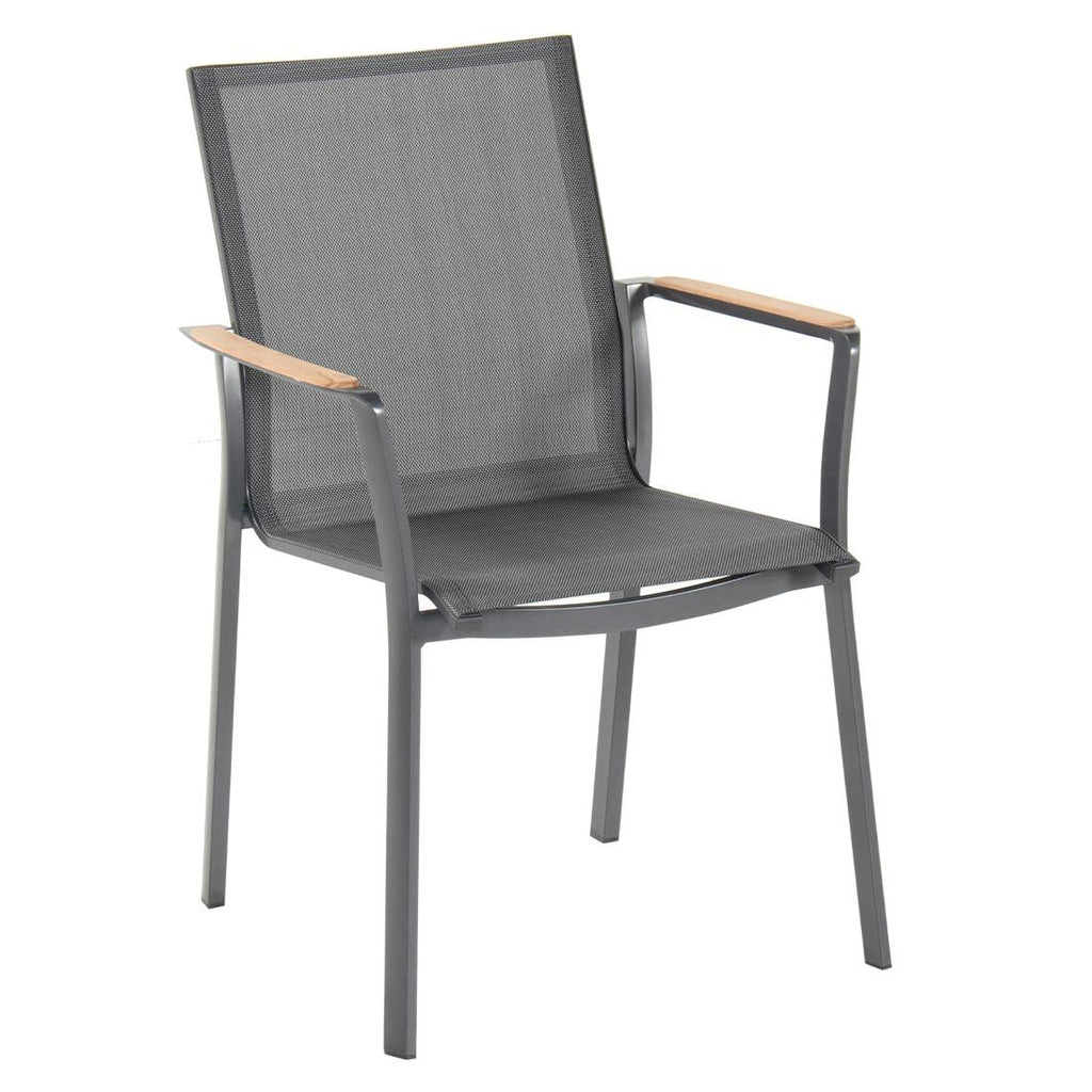 Stabelstol ute Lea aluminium/textilen/teak Hartman forfra