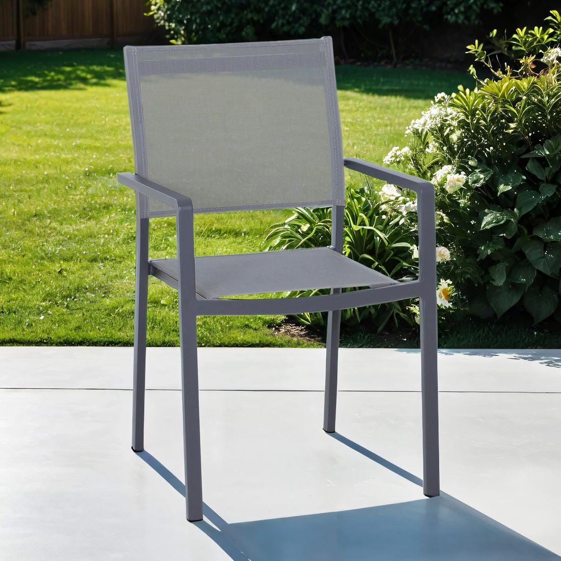 Stabelstol ute Leeds aluminium/textilen 54x58 cm bakside