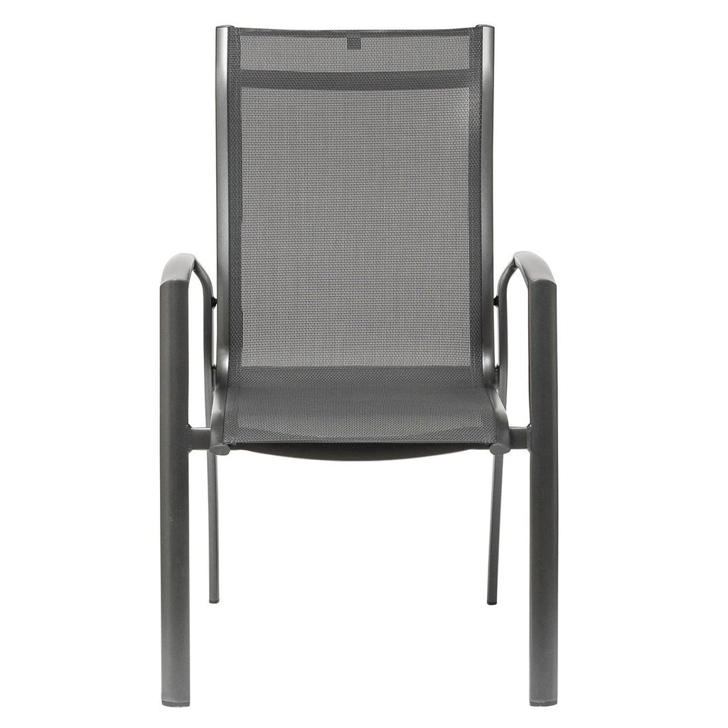 Detalj av stabelstol ute Legato Curve aluminium tekstilen antrasitt sete
