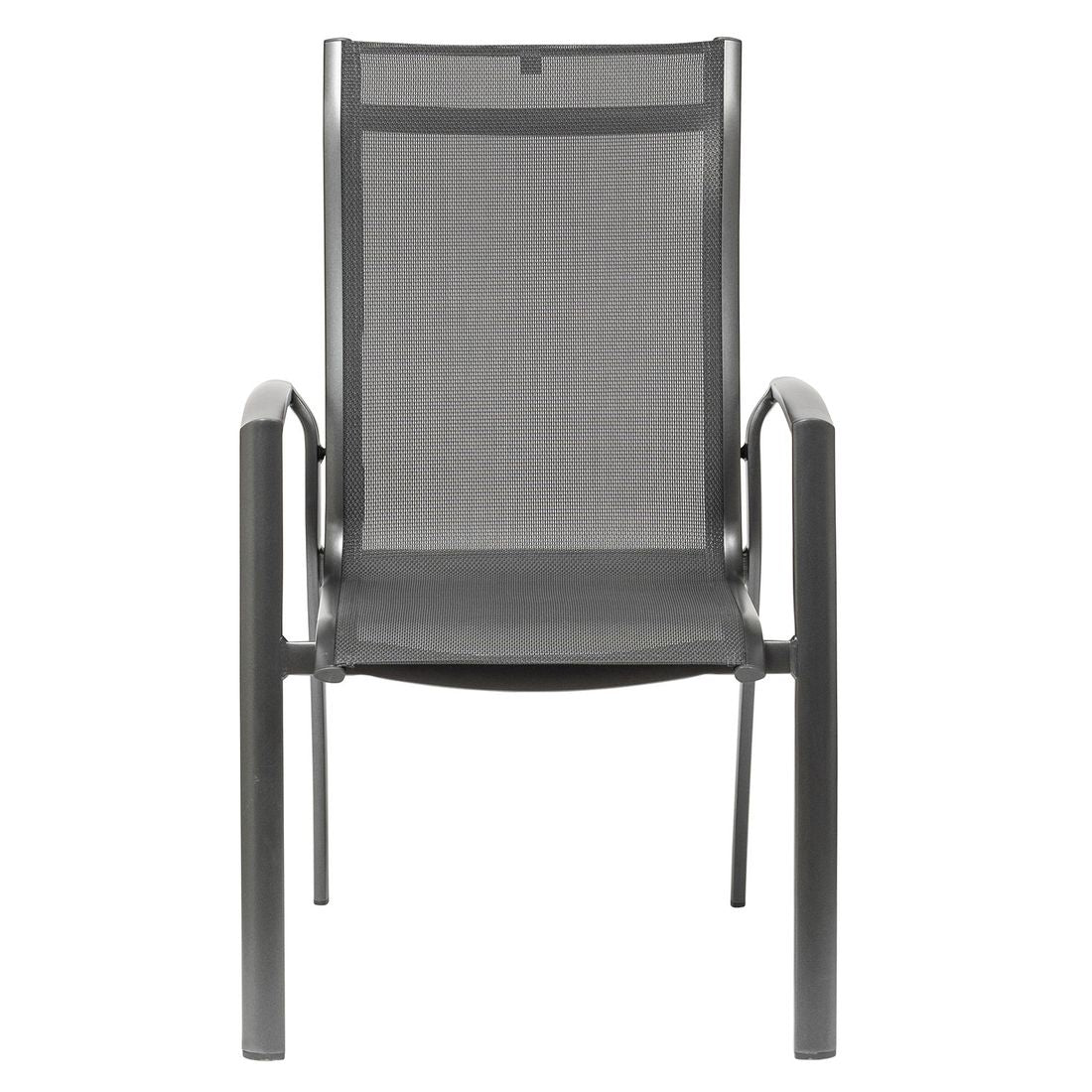 Detalj av stabelstol ute Legato Curve aluminium tekstilen antrasitt sete