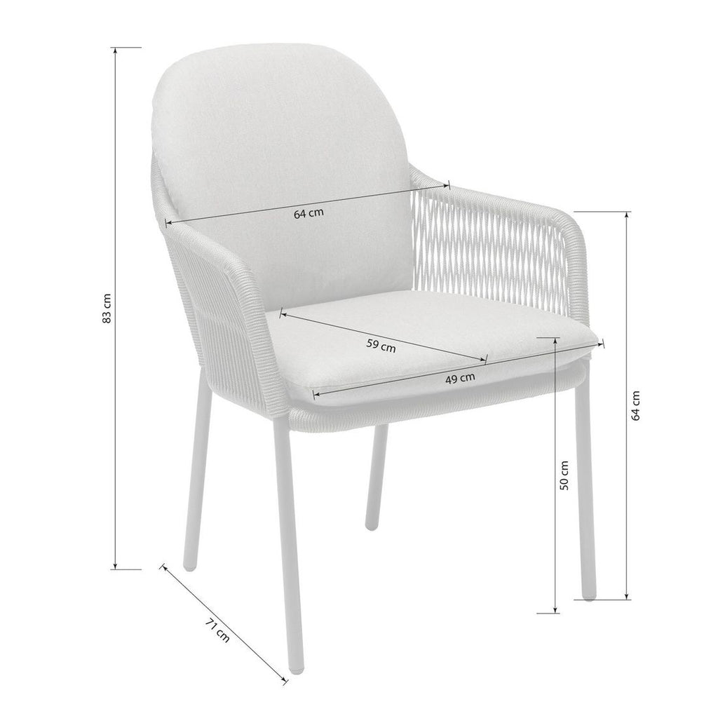 Detalj av rope-flettverk på Stabelstol ute Leni aluminium/tau med puter