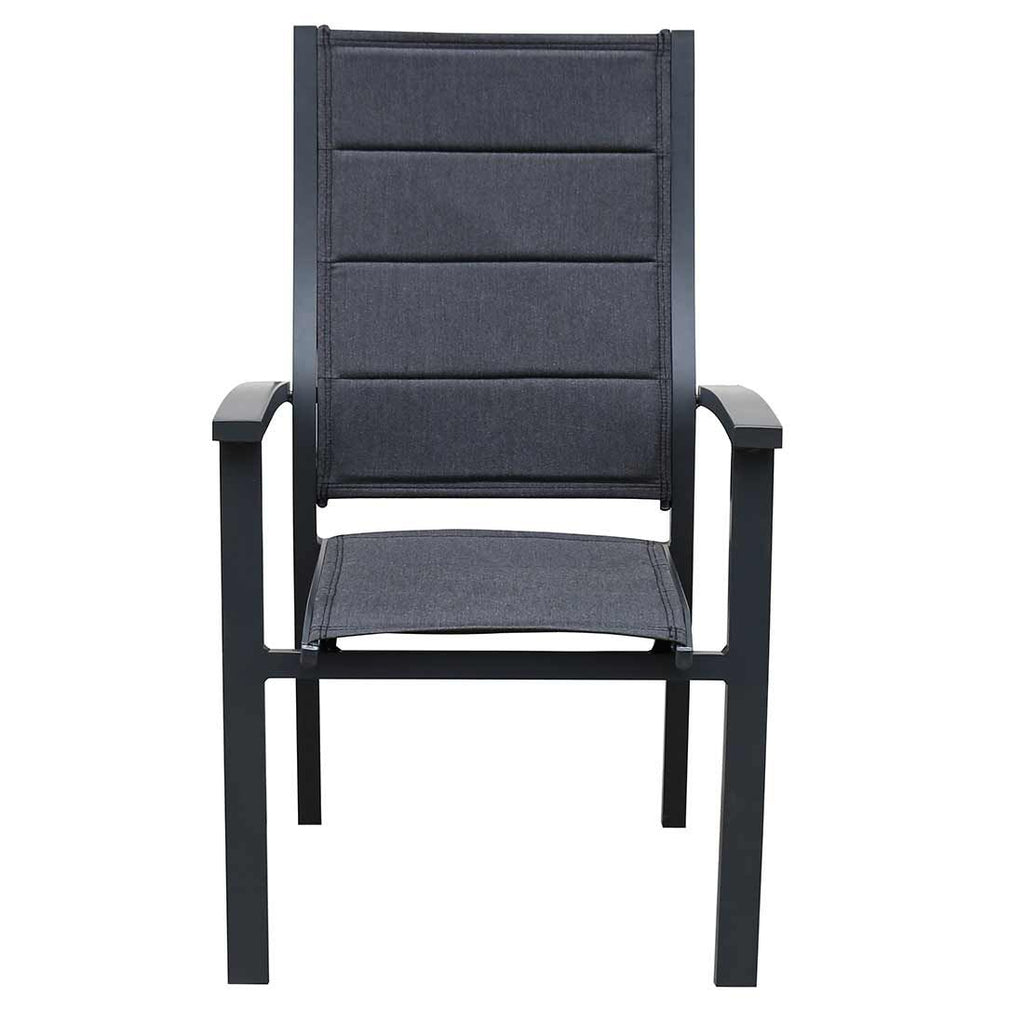 Stabelstol ute London aluminium Sunbrella sett bakfra