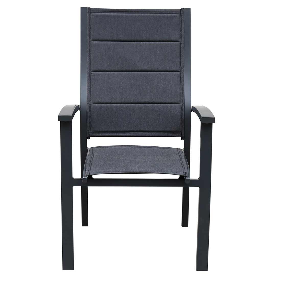 Stabelstol ute London aluminium Sunbrella sett bakfra
