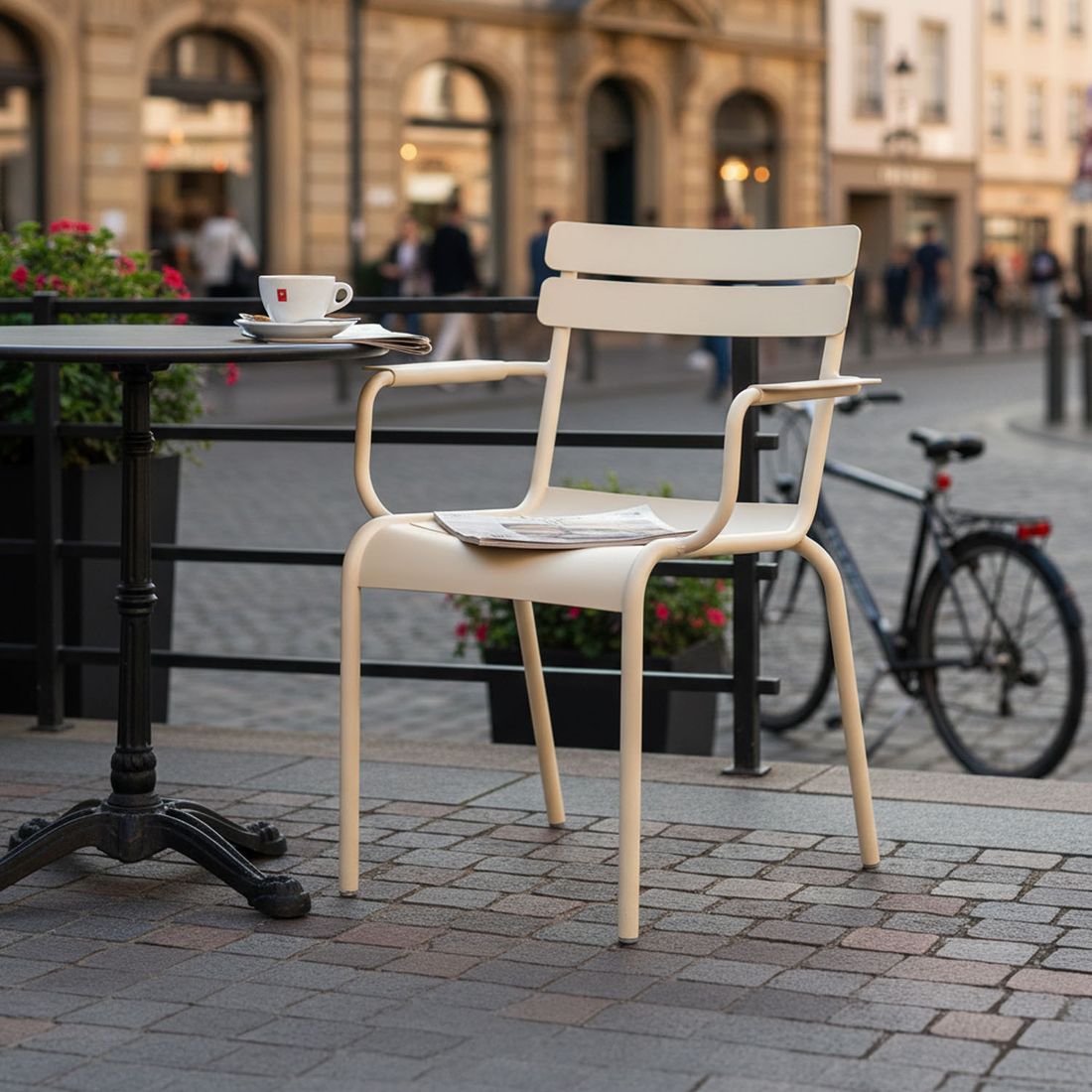 Stabelstol ute Luxembourg aluminium 65,5x56 cm bakside
