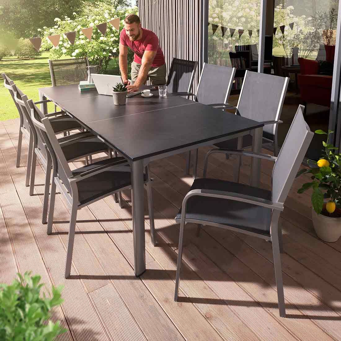 Stabelstol ute Meran aluminium/textilen 61x57 cm detalj av materiale