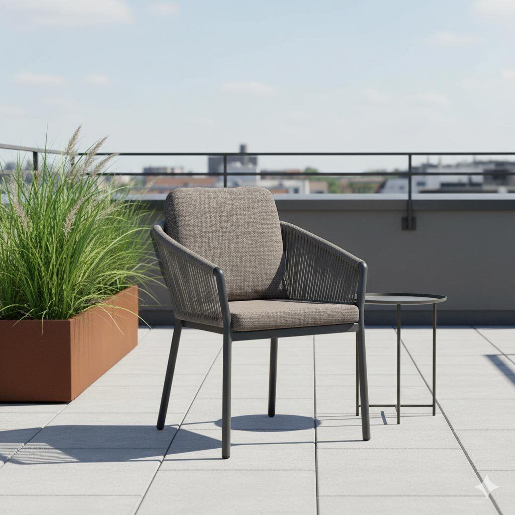 Stabelstol ute Merano aluminium med puter 62x67 cm bakside