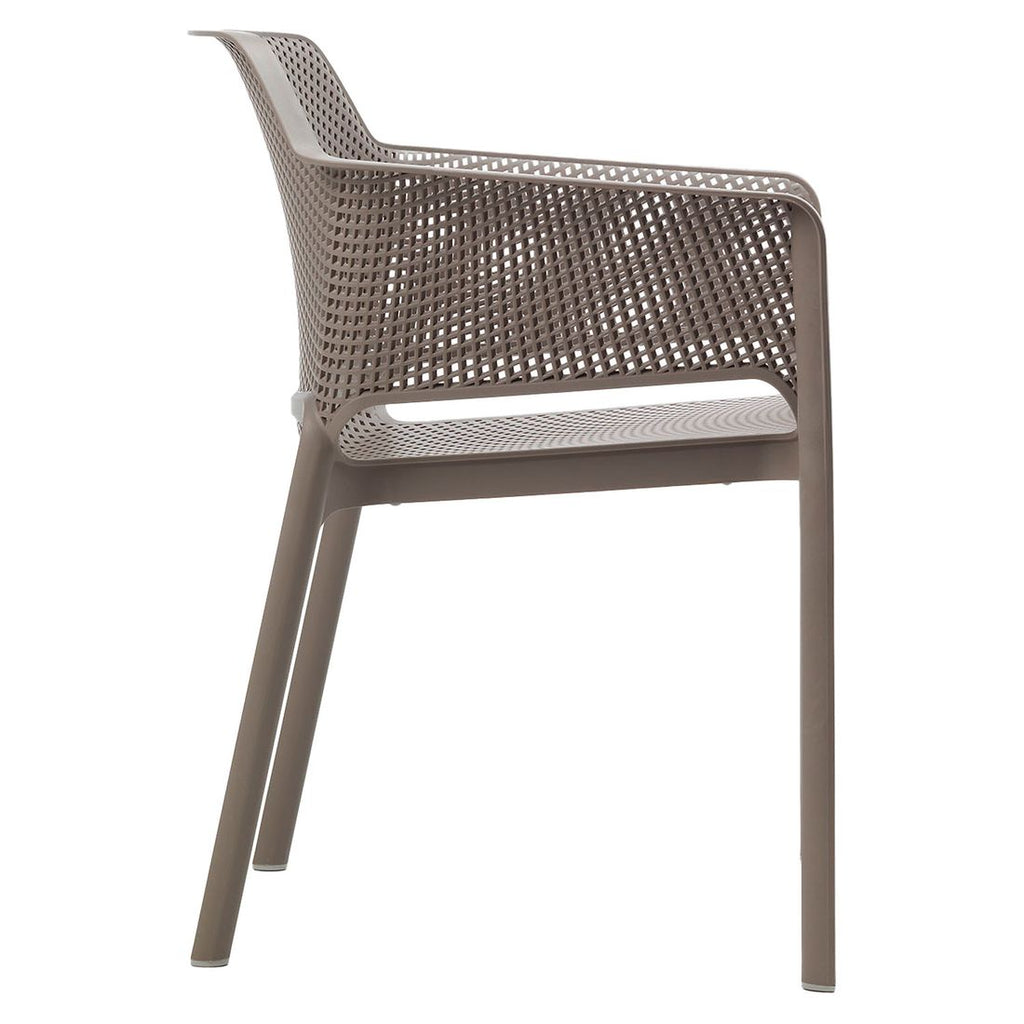 Stabelstol ute Net sett plast taupe sideprofil