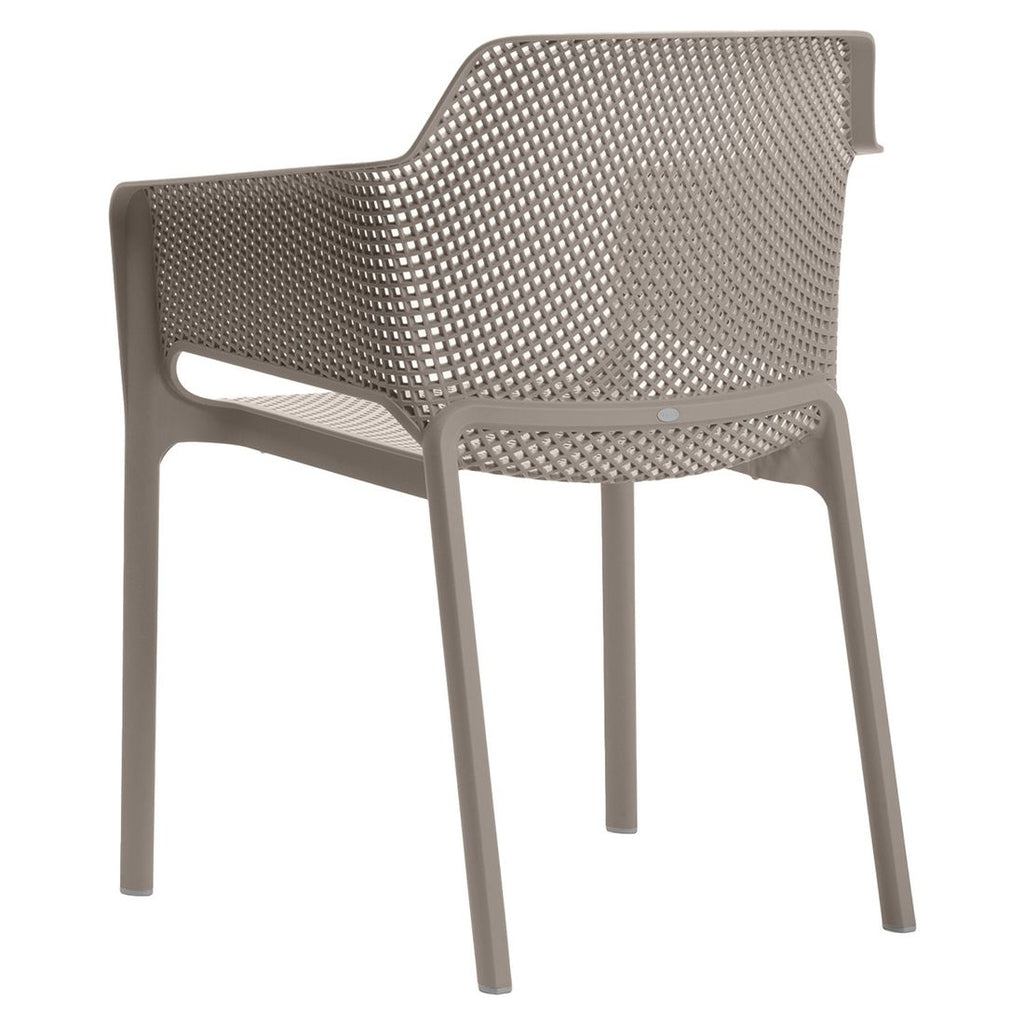 Stabelstol ute Net sett plast taupe visning av ben