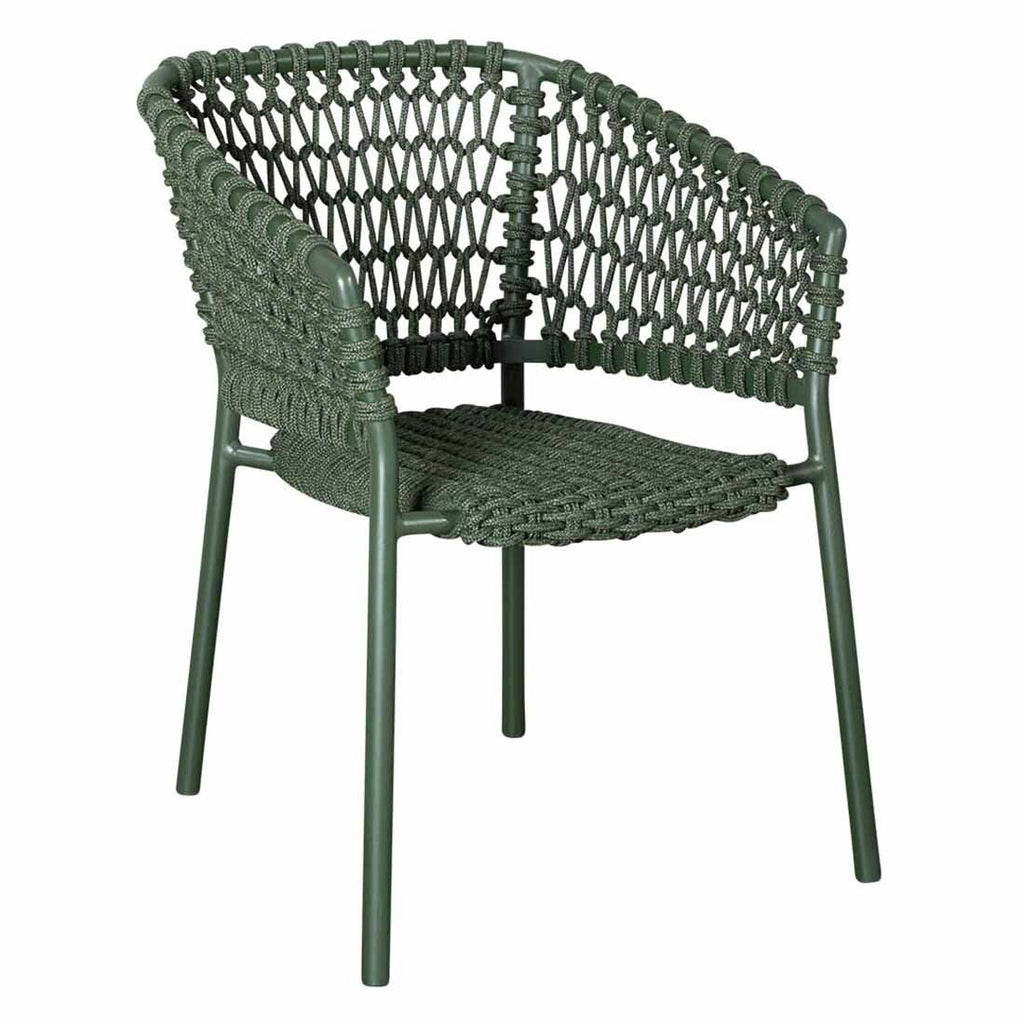 Stabelstol ute Ocean aluminium/tau, mørkegrønn - Cane-line forfra