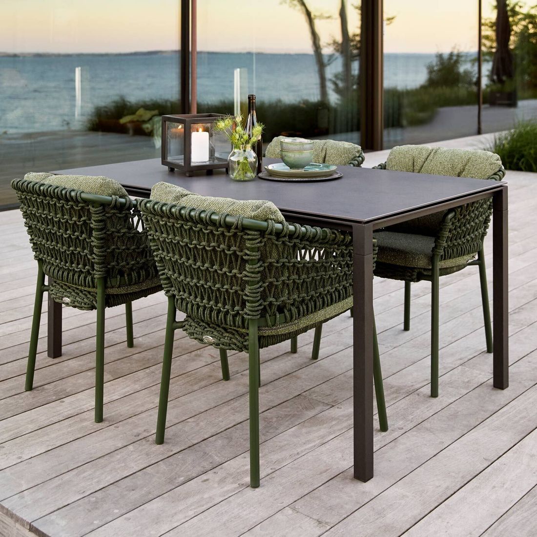 Detalj av tau i Stabelstol ute Ocean aluminium/tau, mørkegrønn - Cane-line