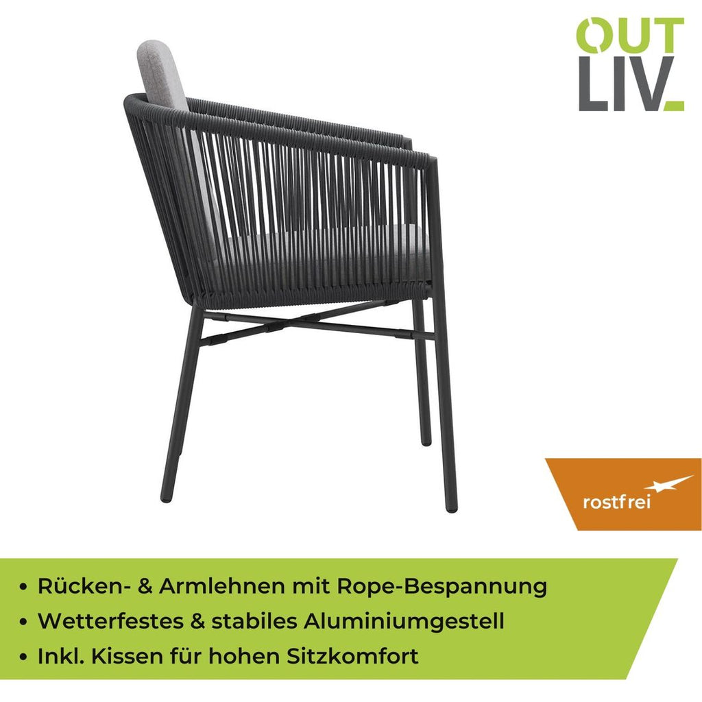 Stabelstol ute Ohio aluminium med puter, antrasitt - OUTLIV.