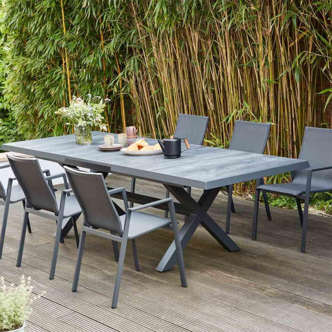 Stabelstol ute Reno aluminium/Ranotex 65x56 cm bakside