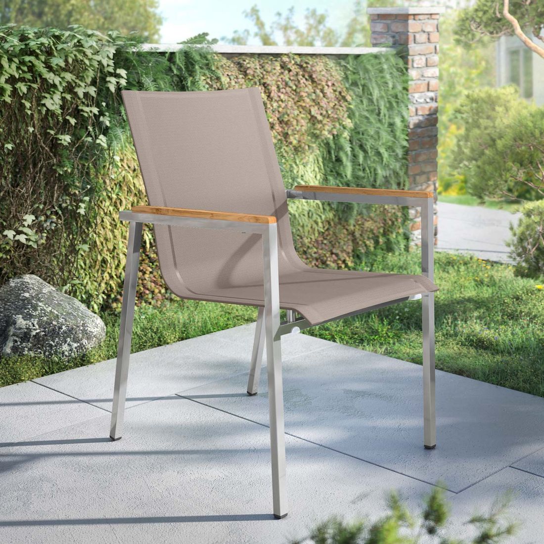 Stabelstol ute Rimini rustfritt stål/textilen bakside