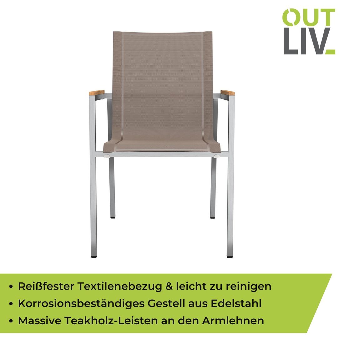 Stabelstol ute Rimini rustfritt stål/textilen - OUTLIV.