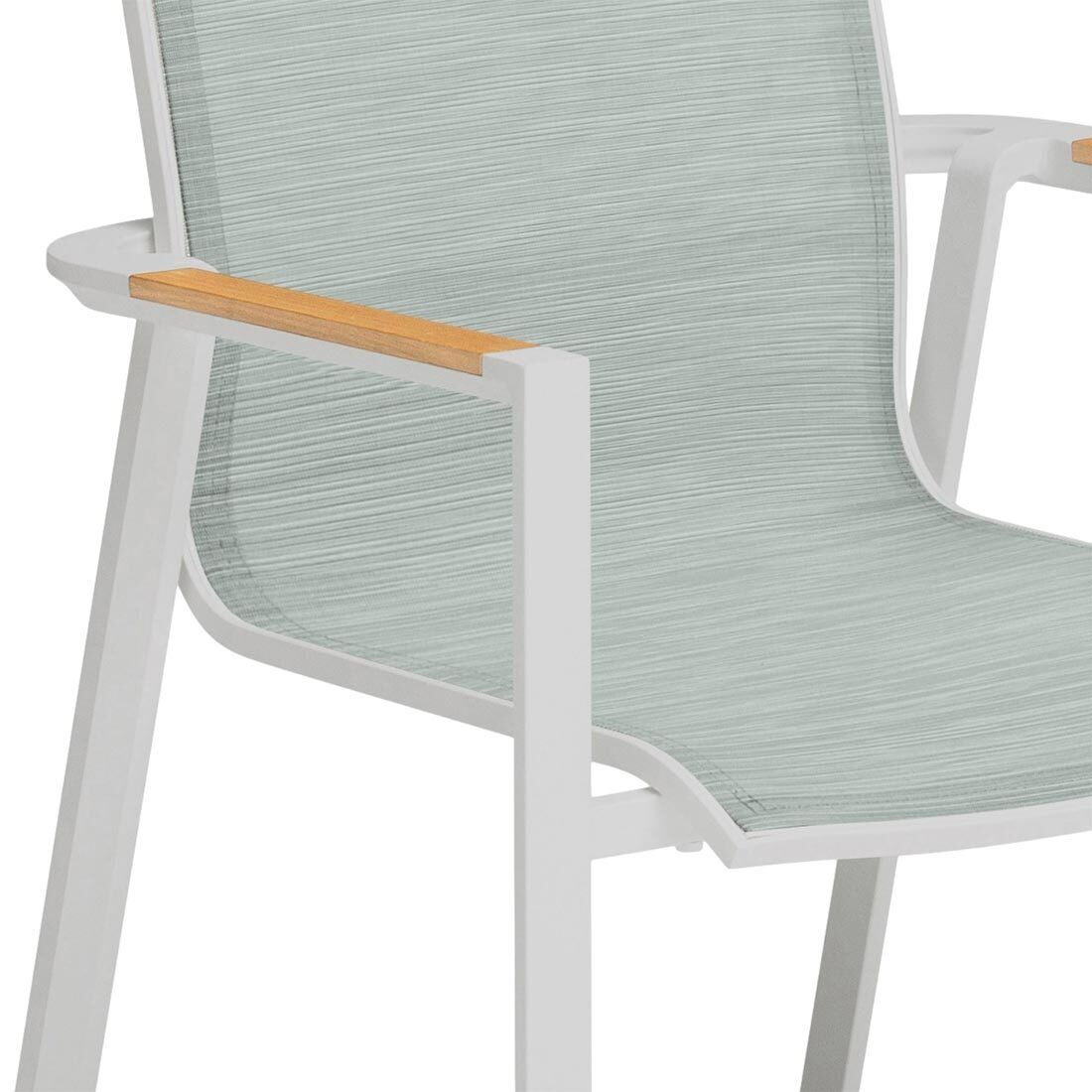 Stabelstol ute Sense aluminium/textilen hvit/aqua detalj av tekstilene