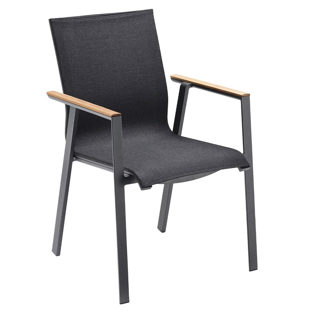 Stabelstol ute Soul aluminium tekstilen teak forfra