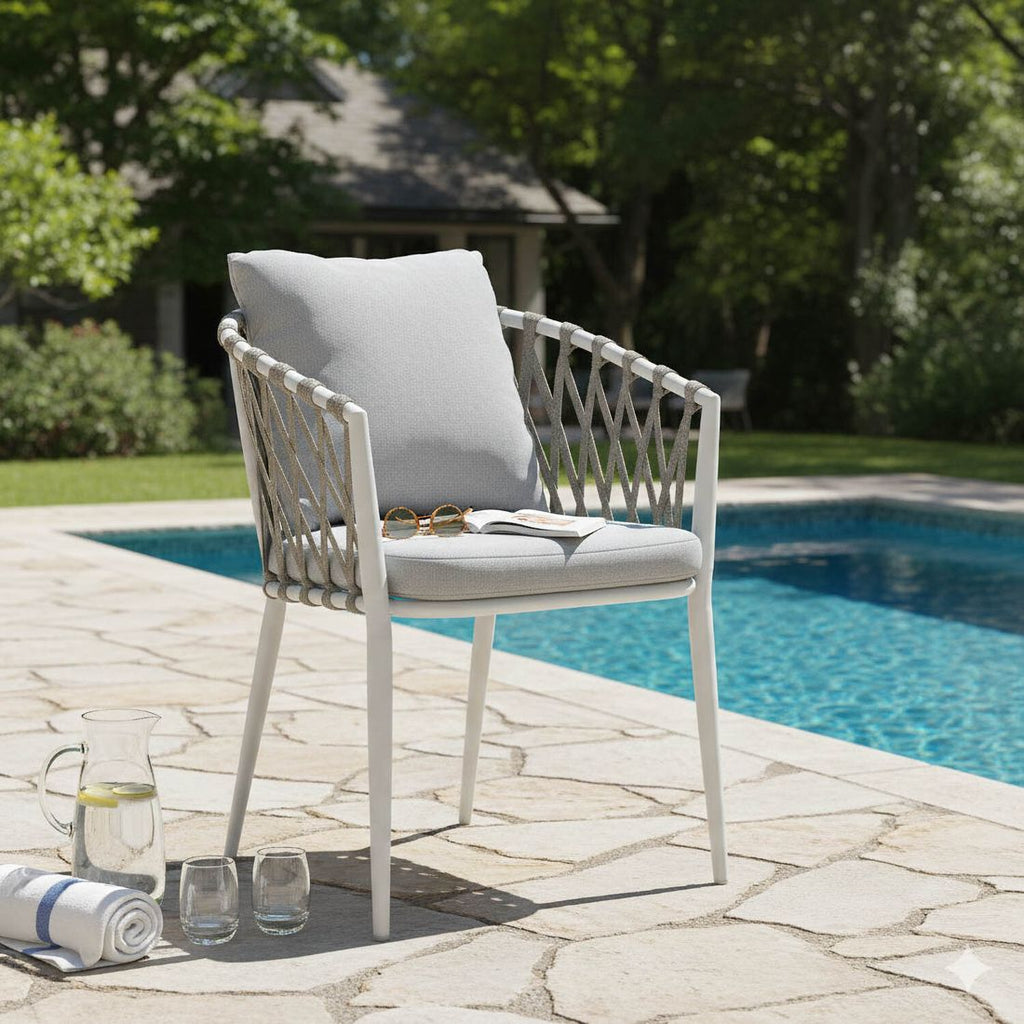 Stabelstol ute Sunrepo aluminium/tau med puter 56x61 cm bakside
