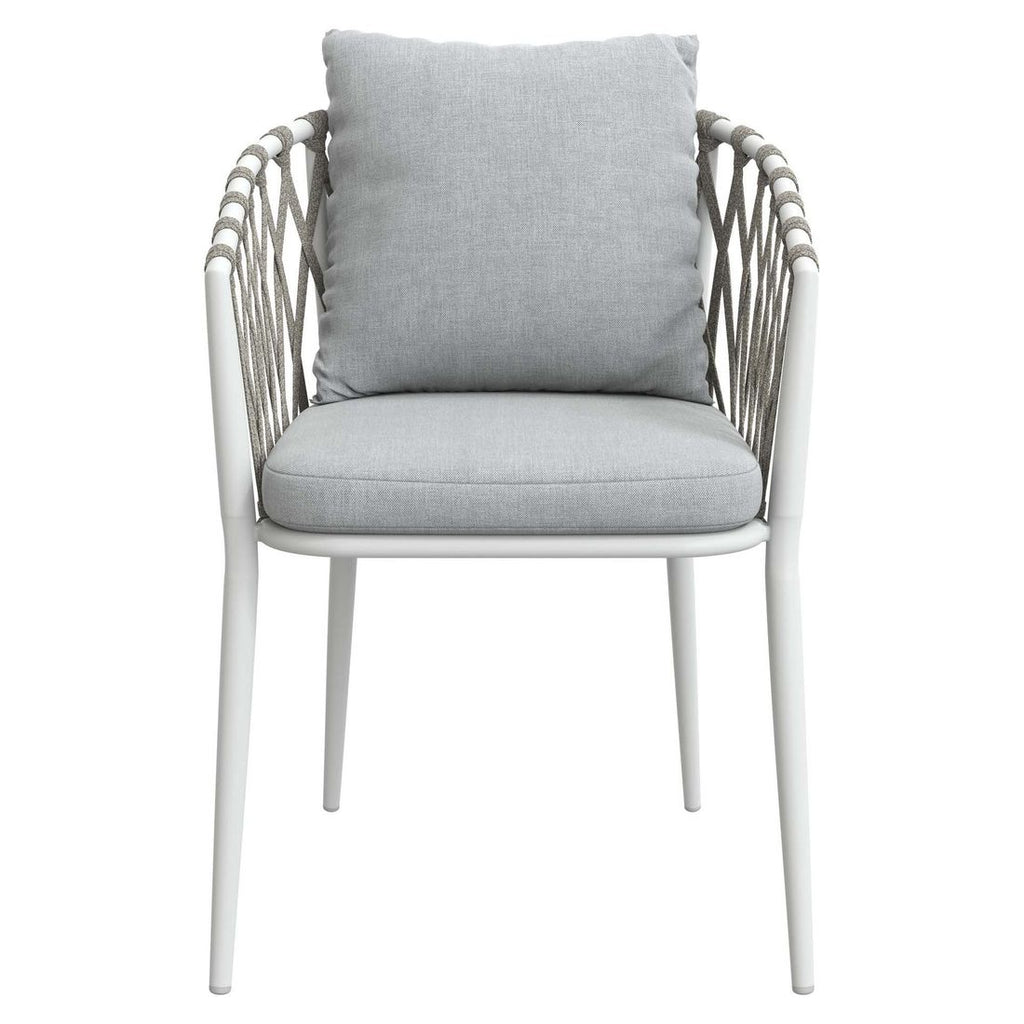 Stabelstol ute Sunrepo aluminium/tau med puter 56x61 cm montert på terrasse
