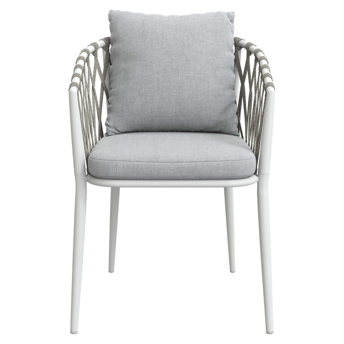 Stabelstol ute Sunrepo aluminium/tau med puter 56x61 cm montert på terrasse