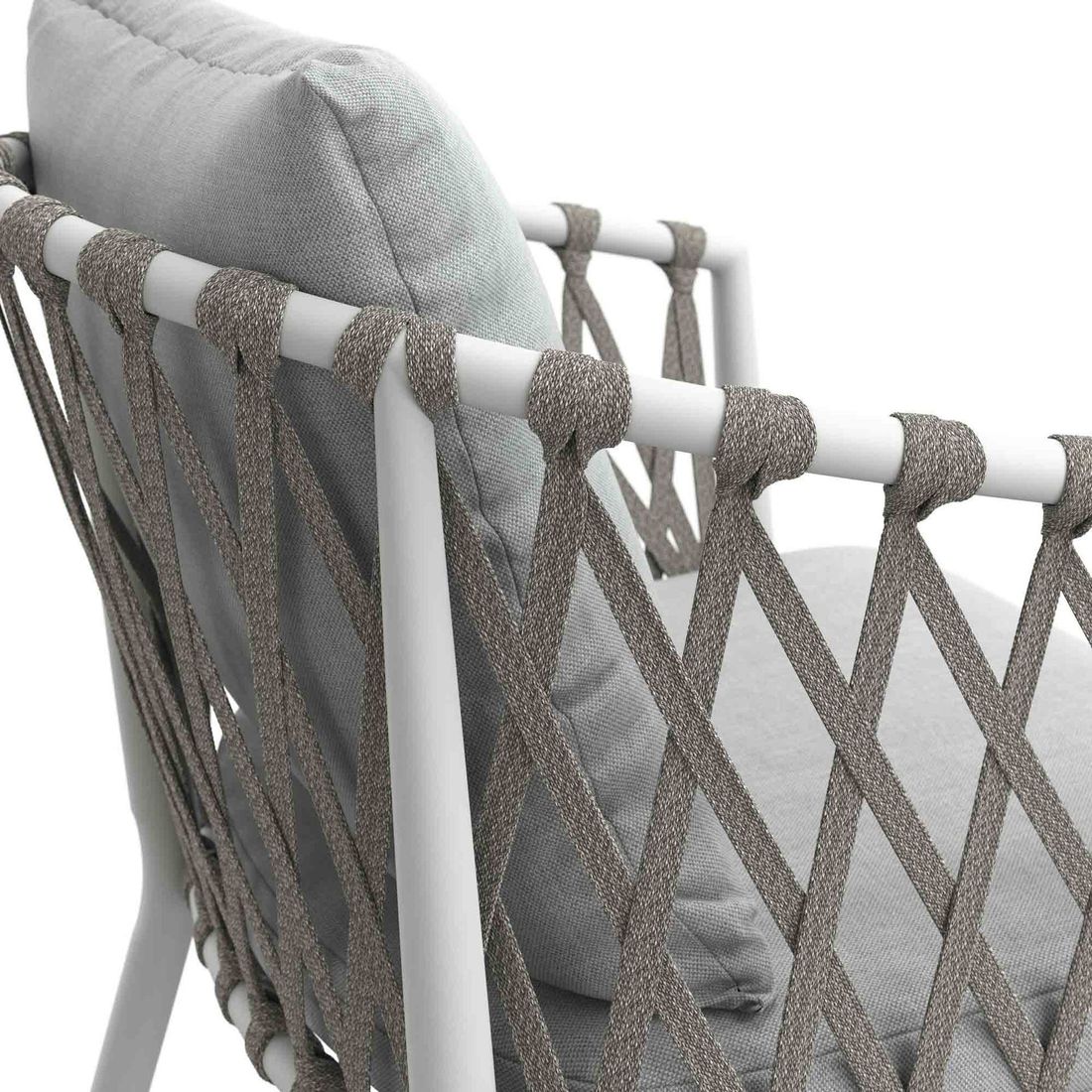 Stabelstol ute Sunrepo aluminium/tau med puter 56x61 cm med naturlig bakgrunn