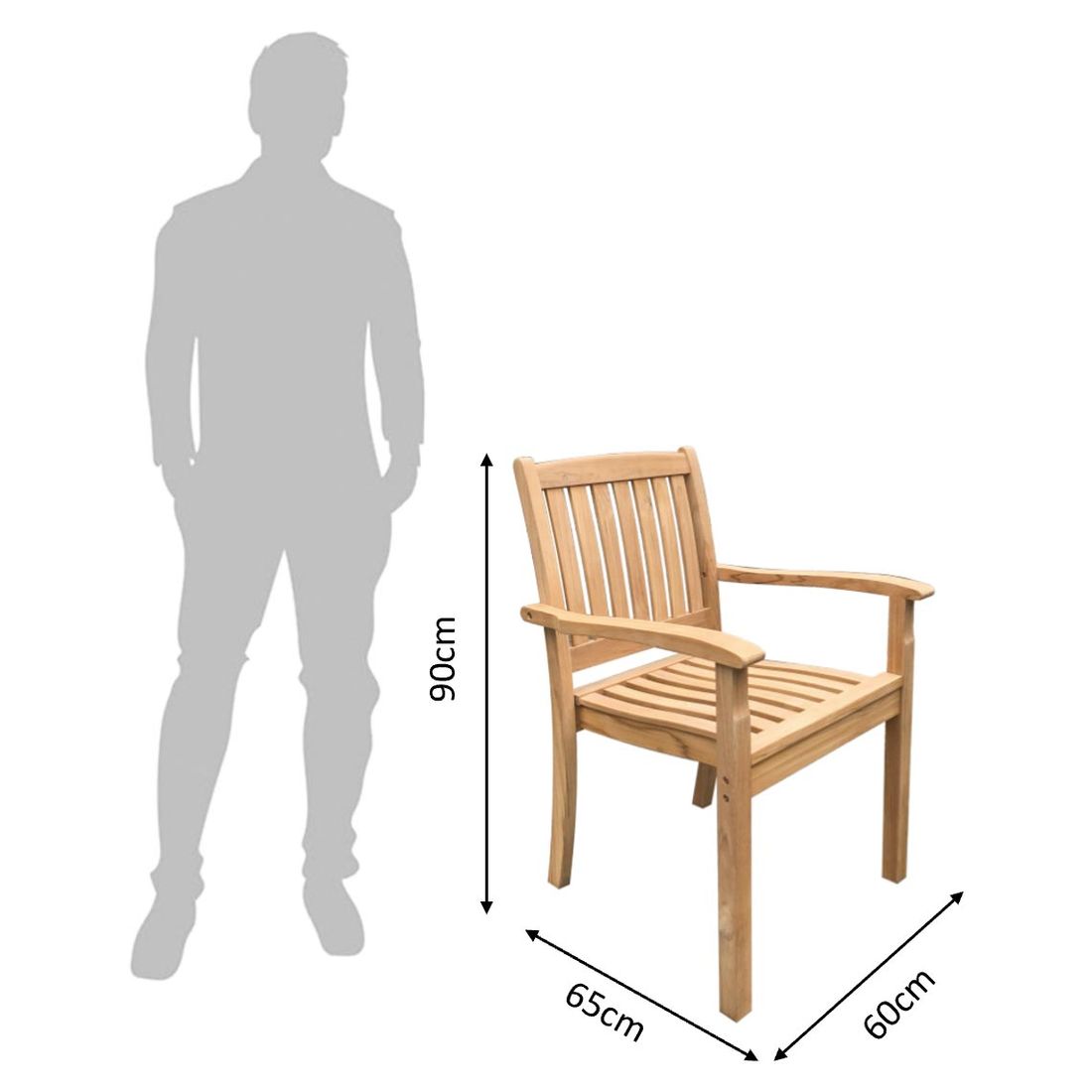 Stabelstol ute Takoma teak 60x65 cm bakside